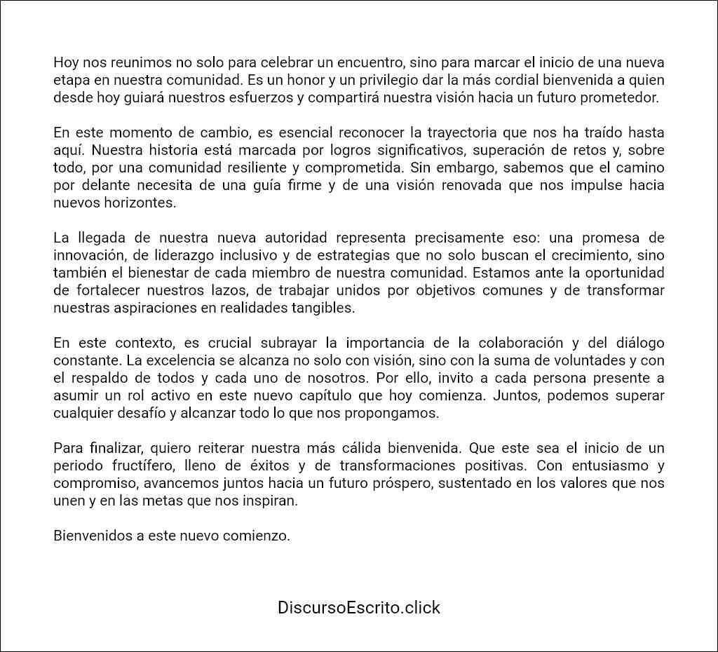 Discurso de bienvenida a una autoridad formato