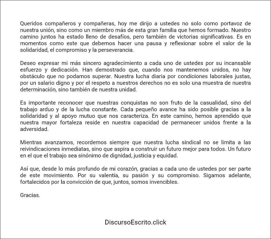 Discurso sindical de agradecimiento formato