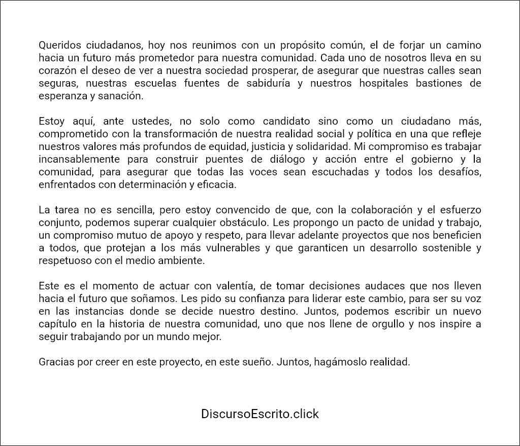 formato recomendado para un Discurso político para candidatura corto 