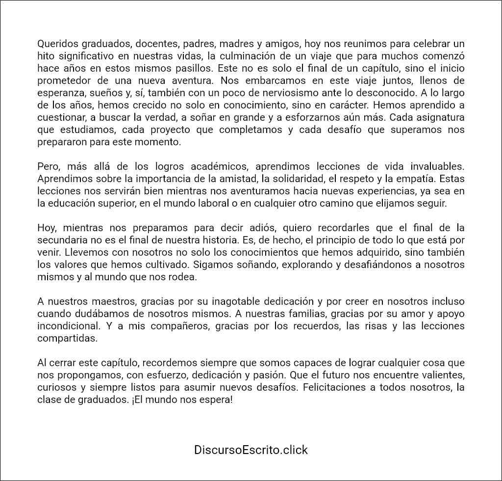 Discurso de clausura de secundaria ejemplos