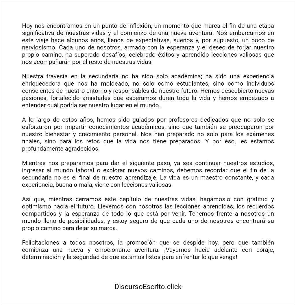 formato de Discurso de clausura de secundaria