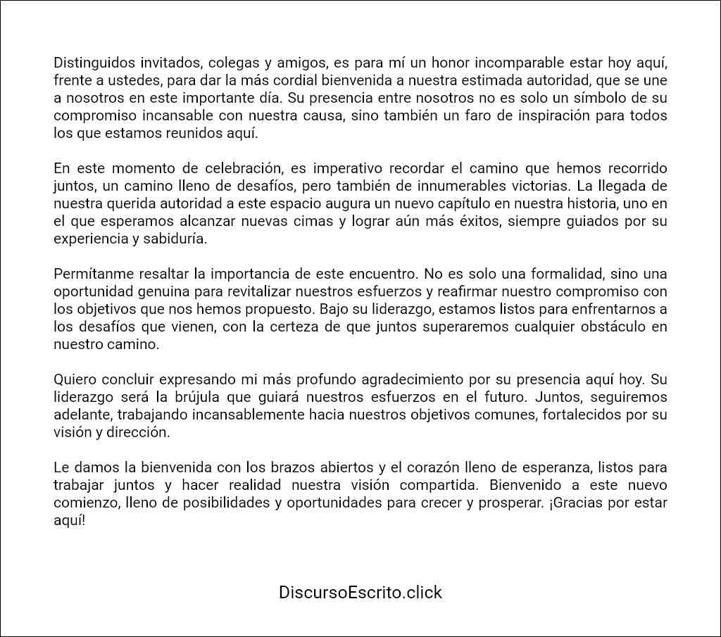 Discurso de bienvenida a una autoridad ejemplos