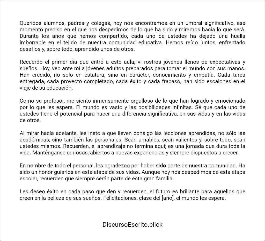 Discurso de despedida de secundaria por un profesor plantilla